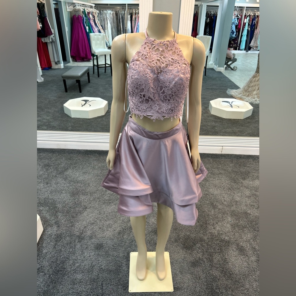 size 6. cashmere color. 2 piece. skater skirt dress crisscross back